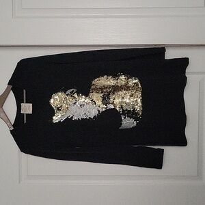 Salad Navy Sequin Foxy Fox Knit Sweater Dress